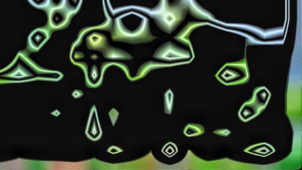 Psychedelic abstract background with glowing organic shapes and geometric accents, creating a vibrant and surreal visual experience. Digitally generated image.