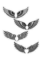 Set of Ornate Decorative Wings Illustrations