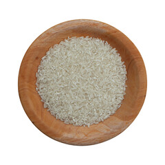 Rice on wooden plate on transparent background