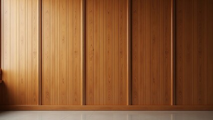 Wood panel wall with vertical planks.