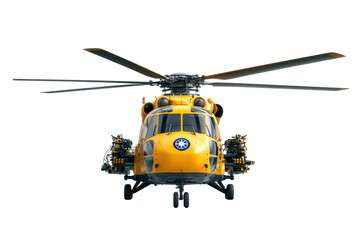 Yellow utility helicopter side profile
