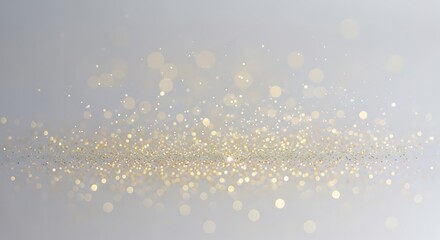 Obraz premium Ethereal golden bokeh and glitter cascade on a soft gray gradient background