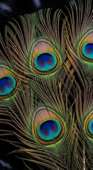 Fototapeta premium Closeup of iridescent peacock feathers displaying intricate patterns and texture