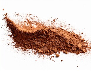 A heap of cocoa powder with a chocolate shaving on top.