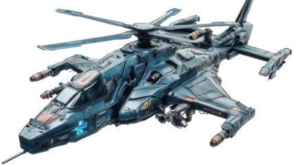 Futuristic military helicopter with weapons
