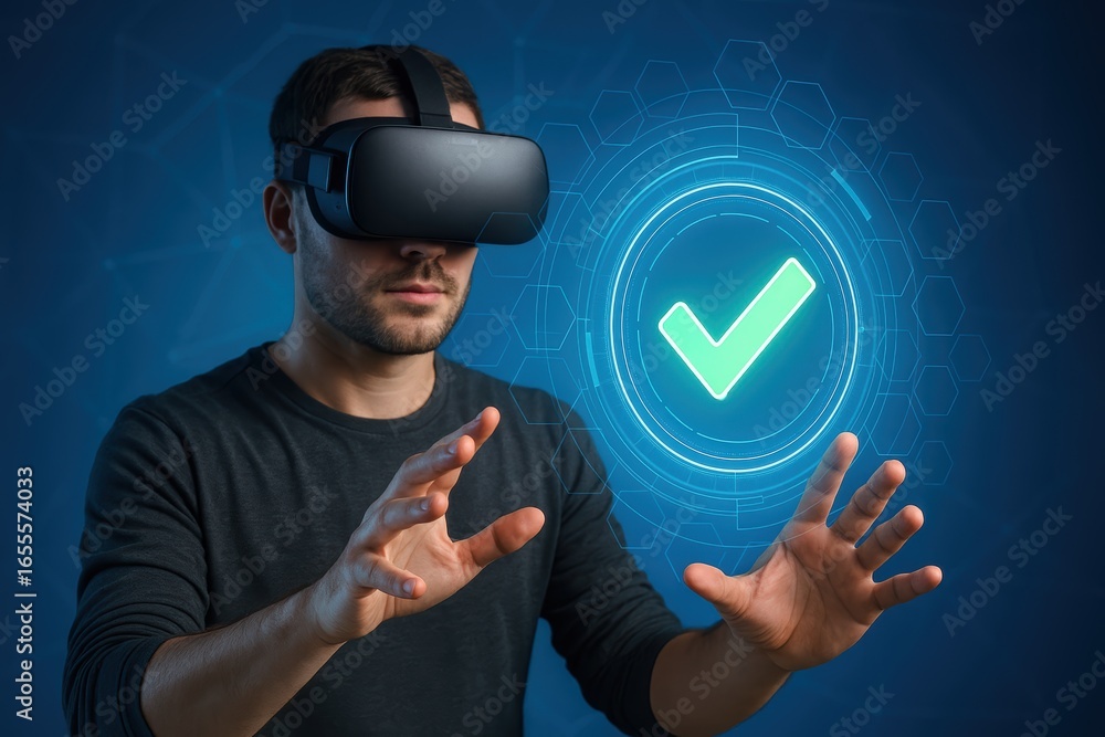 Poster immersive tech experience: a modern individual, completely immersed in virtual reality via sleek vr 