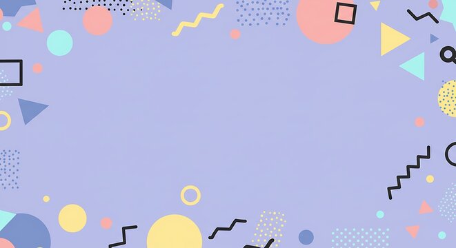 Vibrant geometric abstract background with retro 80s and 90s memphis style elements, featuring a playful border of colorful shapes for design. - Powered by Adobe
