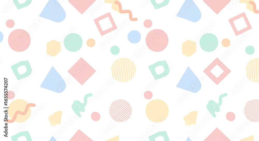 Poster colorful geometric shapes create a playful, abstract pattern design. the composition includes circle