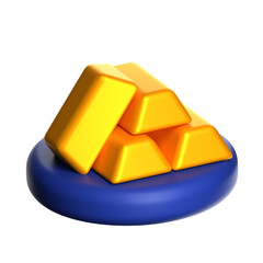 3D stacked shiny gold bars on round base representing wealth, finance and precious metals investment.