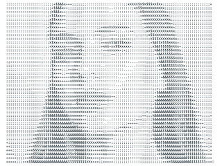 Creative ASCII art portrait made with text characters in black and white, digital abstract typography design.