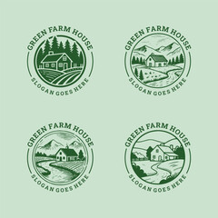 Set farm house logo with vintage countryside charm, symbolizing growth, tradition, and timeless harmony.