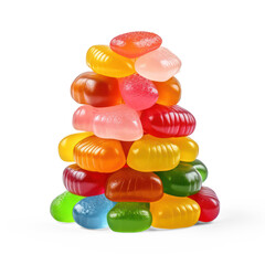 A pyramid of colorful candies on a transparent background