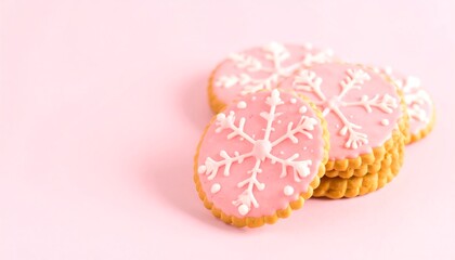 Pink iced cookies with snowflake design