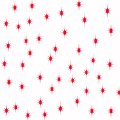 Seamless winter holiday pattern with red hearts, Christmas balls, and festive stars