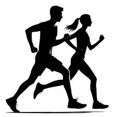 Silhouette of Two People Running Side by Side Vector Illustration