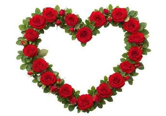 Red rose heart shape floral arrangement isolated on transparent background