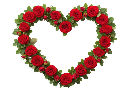 Red rose heart shape floral arrangement isolated on transparent background