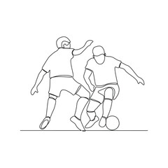 One continuous line drawing of Football sport vector illustration. Player Football in action design in simple linear continuous style vector concept. Football themes design for tournament campaign.