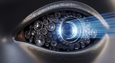 Futuristic Eye with Multiple Lenses and Data Stream