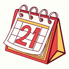 Illustration of a calendar with the number 21, isolated on white background, perfect for reminders, events, and scheduling needs