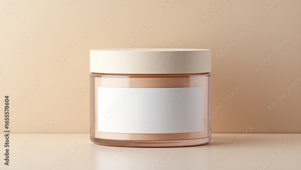 Poster empty jar with blank label on a light beige background.