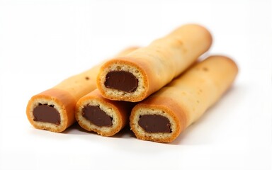 Chocolate Filled Biscuit Sticks on White Background. High quality