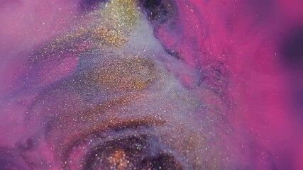 Paint drop explosion. Blur neon splash. Pink purple golden acrylic ink blend color glitter. Vivid blob dye defocused abstract background. - Powered by Adobe