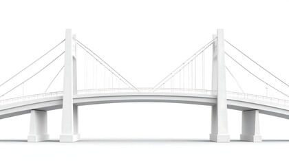 Obraz premium White suspension bridge model, isolated on white background