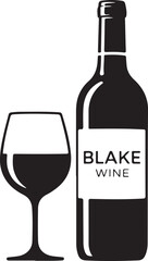 Wine bottle with wine glass icon or silhouette