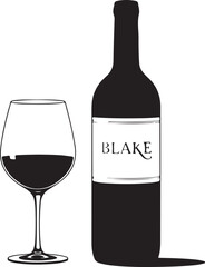 Wine bottle with wine glass icon or silhouette