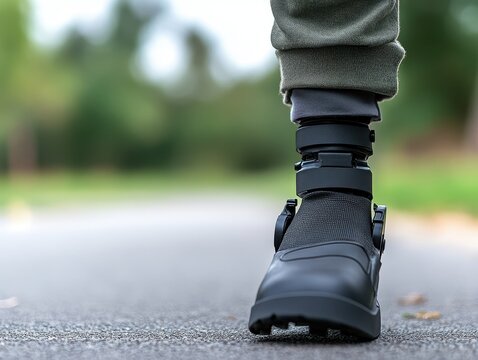 Prosthetic Leg Walking Outdoors