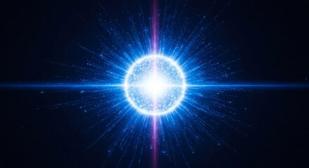 Bright blue cosmic star with light trails in deep space
