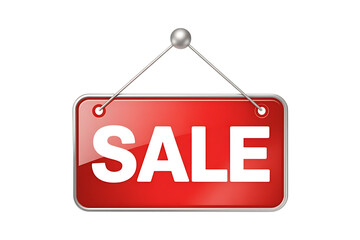 Bold red sale sign hanging attracting shoppers to discount deals and seasonal promotions transparent background