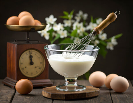 Whipping Egg Whites A Vintage Baking Scene