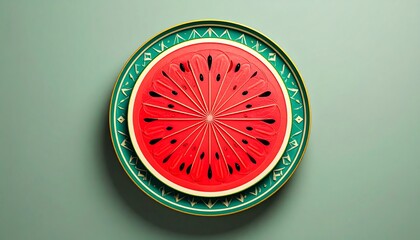 Watermelon Slice on Decorated Plate.