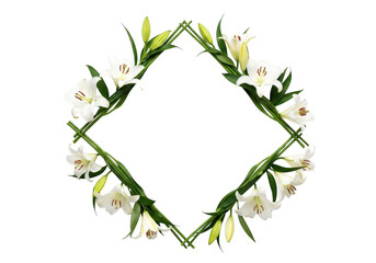 Fototapeta premium Diamond shaped floral frame with white lilies isolated on transparent background
