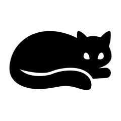 Cute black cat curled up sleeping silhouette