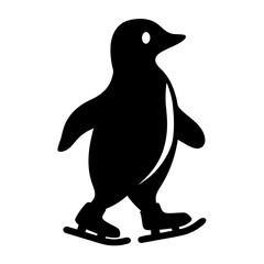 Cute penguin ice skating silhouette for winter fun