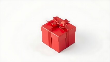 Fototapeta premium A red gift box with a ribbon, elegantly placed on a white surface.