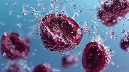 Fototapeta premium Raspberry splashing in water