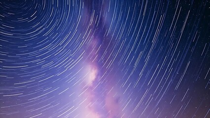 Star trails converging into a radiant point, piercing through the Milky Way in long exposure.