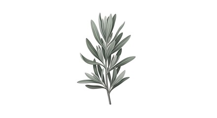 Fototapeta premium Minimalist Botanical Illustration of a Single Plant Sprig in Grayscale, Elegant Nature Element on White Background for Design and Organic Concepts