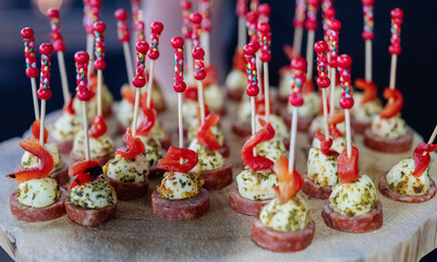 Creative Canapés with Colorful Garnishes and Decorative Sticks