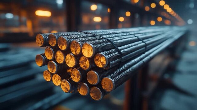 Hot Steel Rebar Bundle: Industrial Manufacturing, Construction Materials, Metalwork
