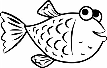 Cartoon Fish Line Drawing Vec...