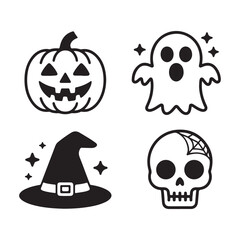 Spooky halloween night scene with haunted house and moon, set of halloween icons