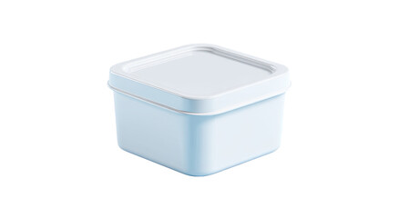 Square, light-blue plastic container with a lid