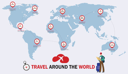 Obraz premium Explore global destinations with this travel route map, perfect for adventure planning and wanderlust inspiration.