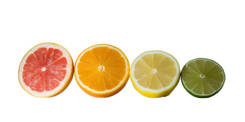 Fototapeta premium Four sliced citrus fruits isolated on transparent background