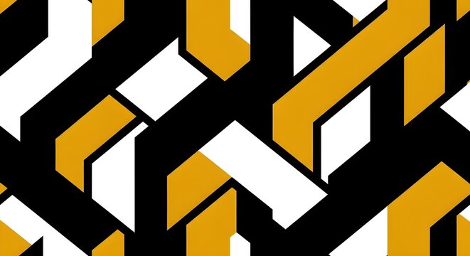 Geometric Pattern - Black White Yellow Shapes, Abstract Design, Modern Graphics, Contemporary Art, Bold Colors, Digital Background, Memphis Style